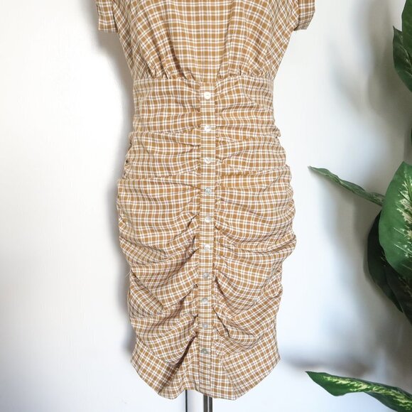 CODE X MODE Sleeveless Gingham Plaid Ruched Button Front Summer Mini Dress XS - Picture 7 of 11